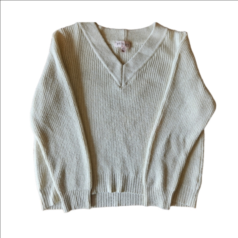 Philosophy Cream V-Neck Knit Sweater Women's Size XL